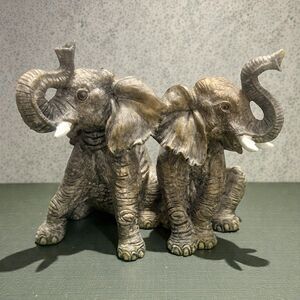 Back-to-Back Elephant Figurine Pair | Good Luck Safari Boho Home Décor | 1996